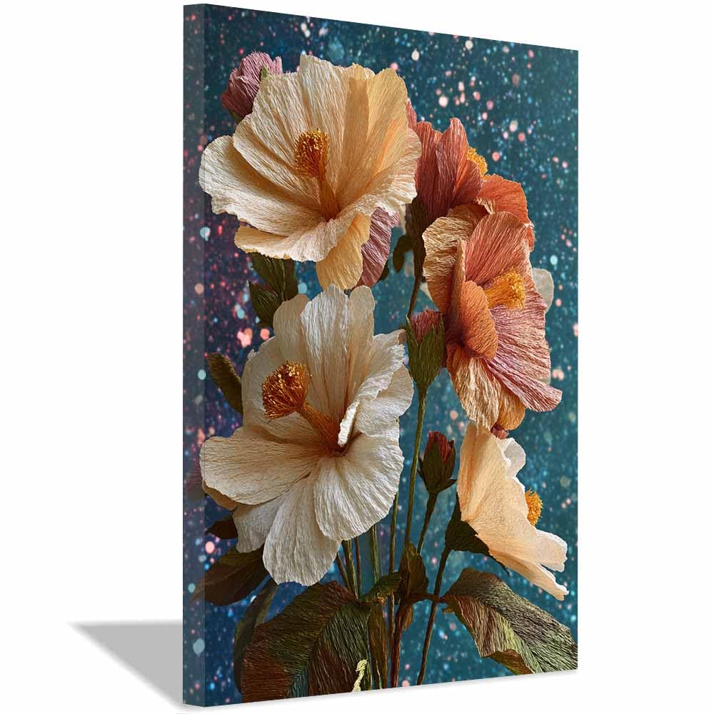 Xeniou Multicolor Flowers Wall Art Beige Hibiscus Art Canvas Wall Art, For Bedroom Office Home Decorations(Multicolor)-70X100cm Framed