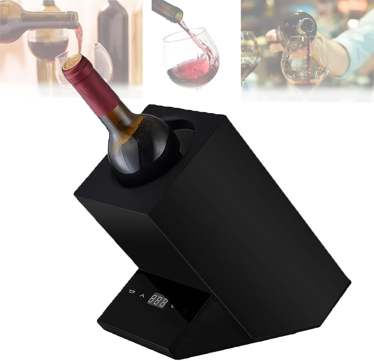 Electric Wine Chiller, Single Bottle Wine Cooler in Stainless Steel, Touch Screen Temperature Controls, Rapid Beverage, Champagne, Drink Chiller, Wine Coolers,Black