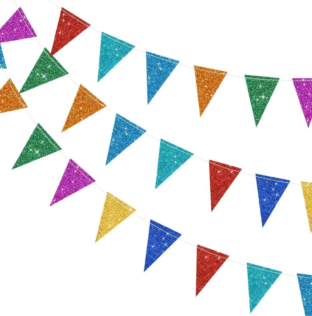 BEISHIDA 3pcs Triangle Pennant Banner Flag Hanging Bunting Garland for Birthday Graduation Wedding Party Decorations Baby Shower Bachelorette Anniversary Party Supplies,NO DIY Rainbow