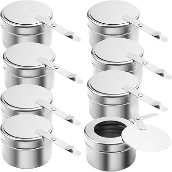 MOUYAT 8 PCS Chafing Fuel Holder with Cover, Stainless Steel Chafer Wick Fuel Sterno Canned Heat Holder for Buffet Warmer Barbecue Parties Chafing Dish