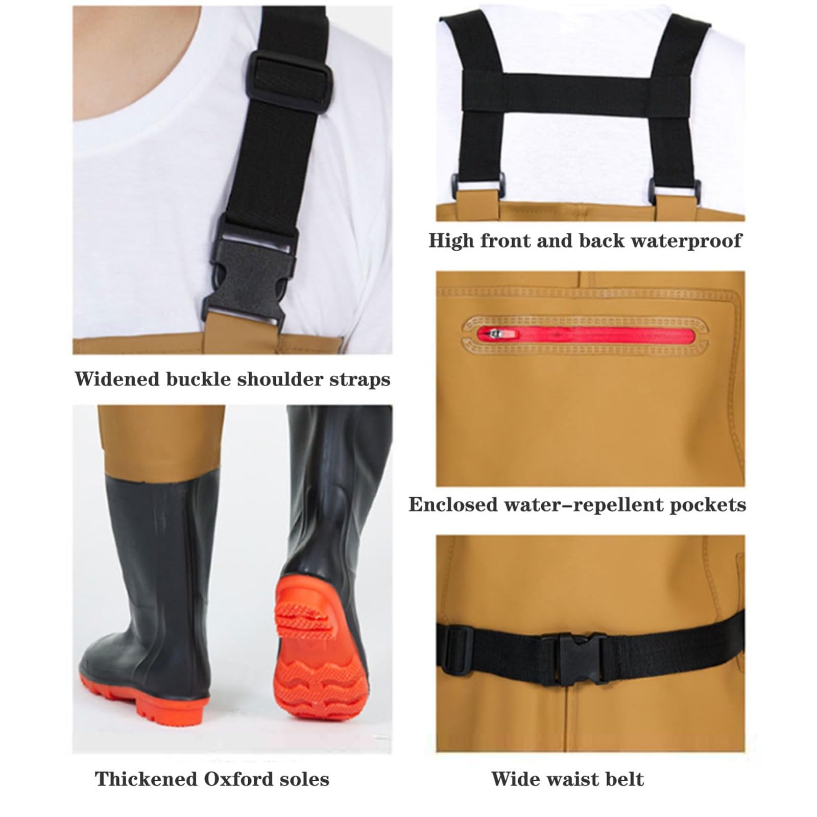 Vadeadores de Pesca con botas de goma para Hombres,Vadeadores de pecho Transpirables con bolsillo en el pecho,correa ajustable rodillas reforzadas,ideales para pesca y actividades al aire libre