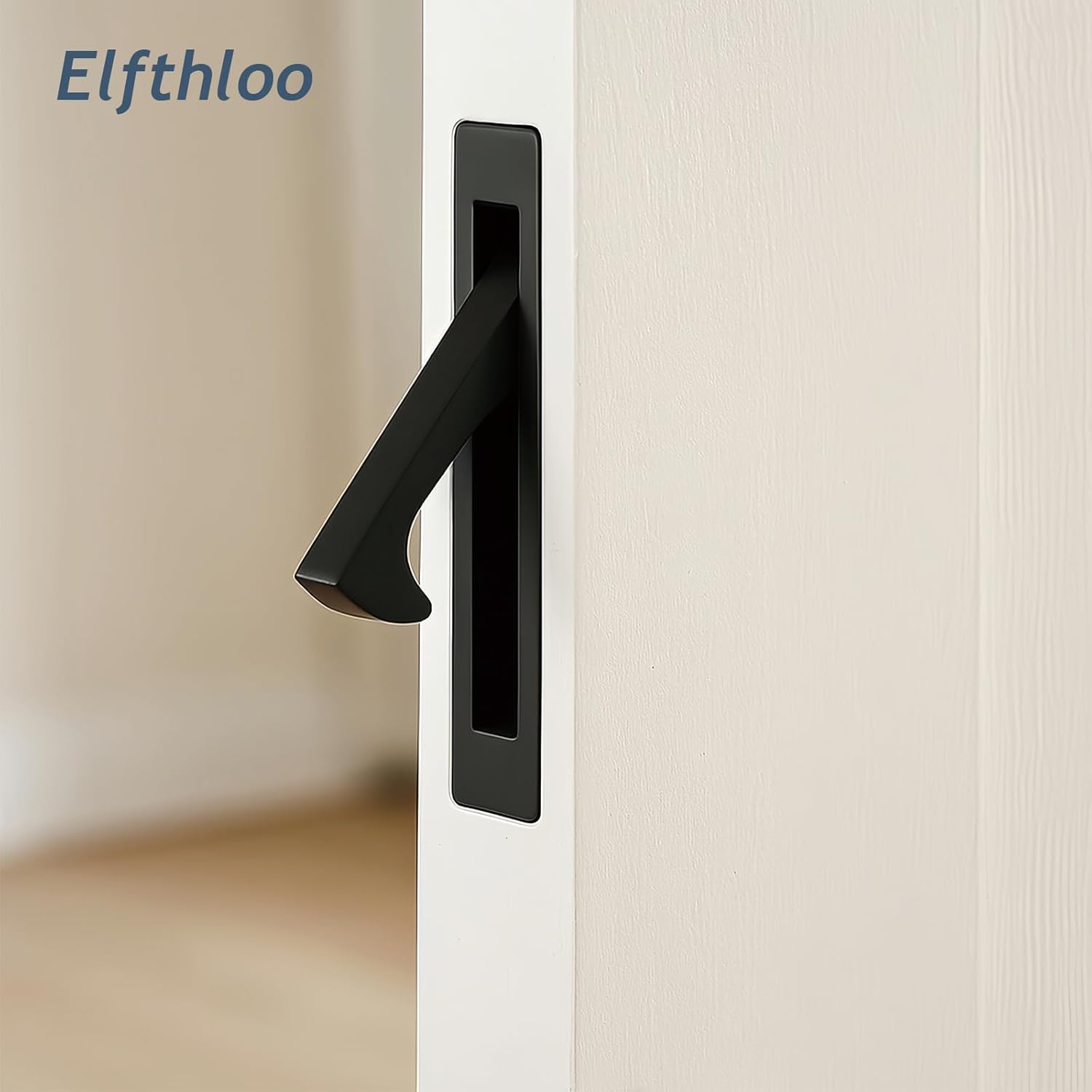2 Pack Stainless Steel Recessed Pocket Door Pull Handle, Flush Mount Sliding Door Hardware with Hidden Finger Design, Used for Modern Furniture & Interior Doors, Black