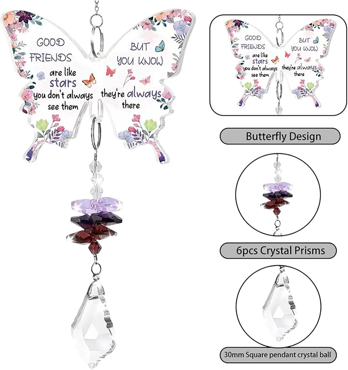 Butterfly Crystal Hanging Sun Catcher, Women's Crystal Gift, Home Decor, Purple Crystal Window Ornament, Retirement Gift for Female Friends, Colleagues, Nurses, Bosses, and Employees - Image 3