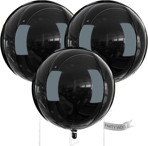 Globos de aluminio negro de PartyWoo, 3 piezas, 127 cm (50 pulgadas), grandes, redondos, gigantes, 4D, inflables, de espejo, de Mylar, para