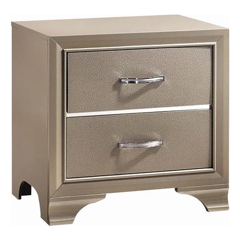 MAKLAINE2-Drawer Contemporary Wood Rectangular Nightstand Champagne