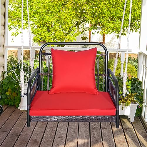 Image of Tangkula Outdoor Hanging Porch Swing with Cushions, Single Person, Red