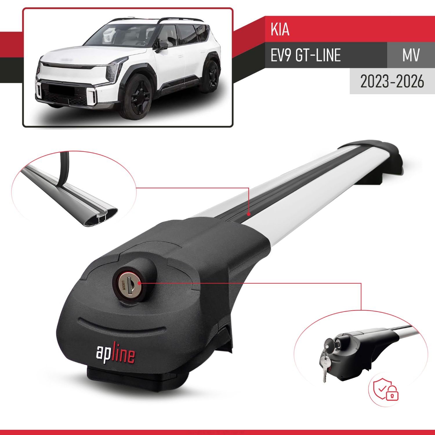 Kompatibel mit KIA EV9 GT-LINE 2024-2026 ACE-1 Relingträger Dachträger Auto Gepäckträger Grau Aluminium 2 Stangen