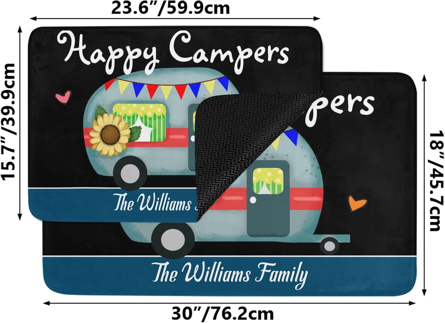 Happy Funny Campers Personalized Doormat Text Name Custom Indoor Outdoor Pet Mat Entrance Rugs Home Decor Welcome Door Mats 30 x 18 Inch
