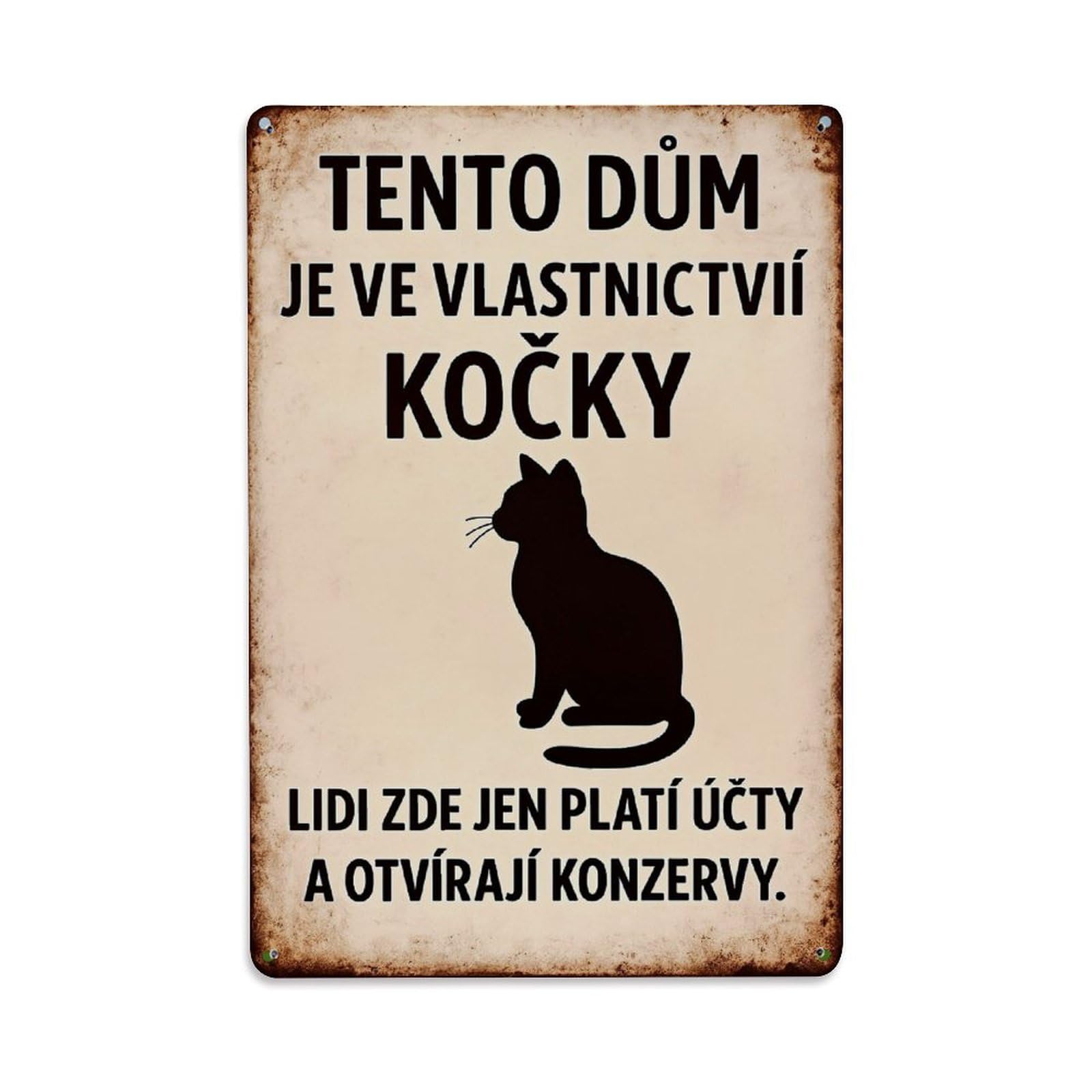 This House Is Owned By The Cat People Here Only Pay Bills And Open Cans Vintage Tin Sign Retro Metal Wall Decor Metal Poster, Home Bar Garage Farmhouse Cafe Wall Art Decoration 8x12Inches