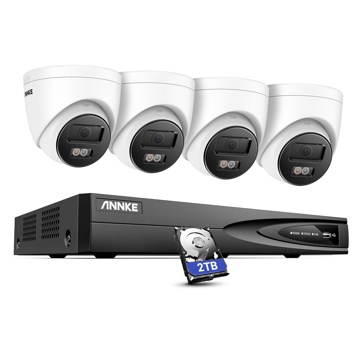 ANNKE 4K NVR Security Camera System, 8CH 12MP NVR, 4 x 8MP UHD PoE Surveillance IP Turret Camera with Smart Dual Light, Human&Vehicle Detection, Color Night Vision, IP67 Waterproof, 2TB HDD Included