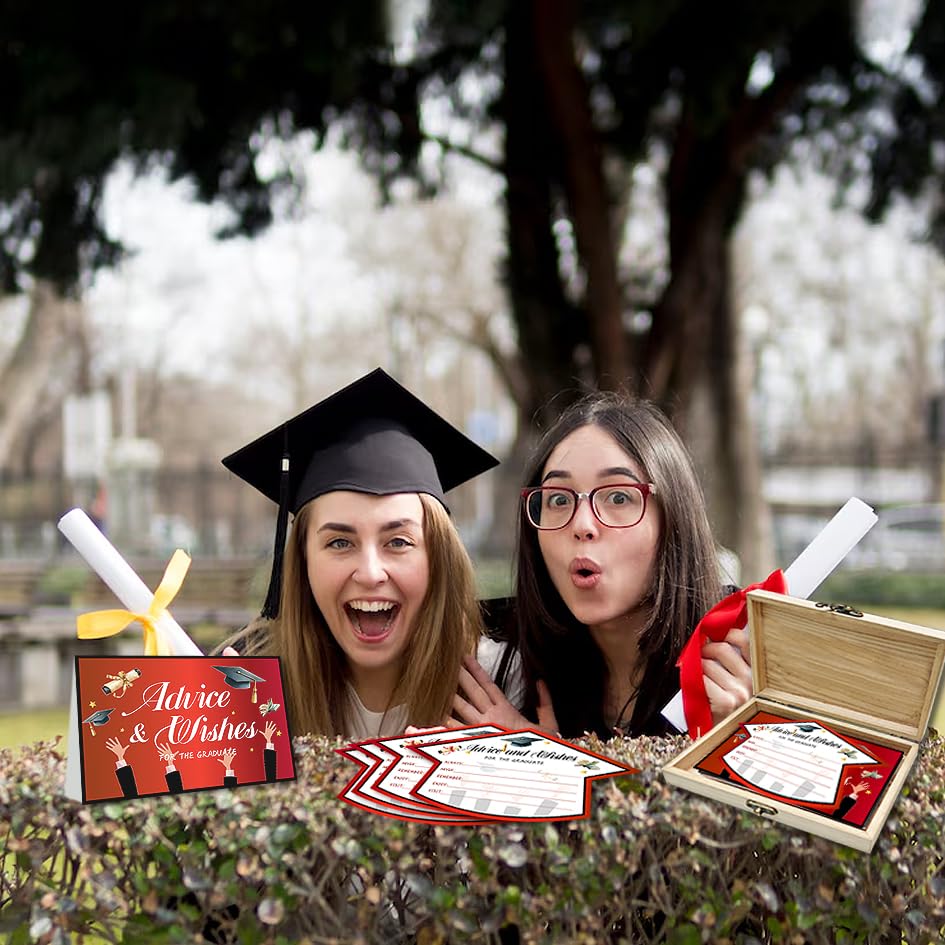 Image of 50Pcs Graduation Advice Cards for the graduate 2026, Graduation Advice and Wish Cards Box for Congrats Grad Class of 2026 Graduation Party Decorations Supplies (Red)
