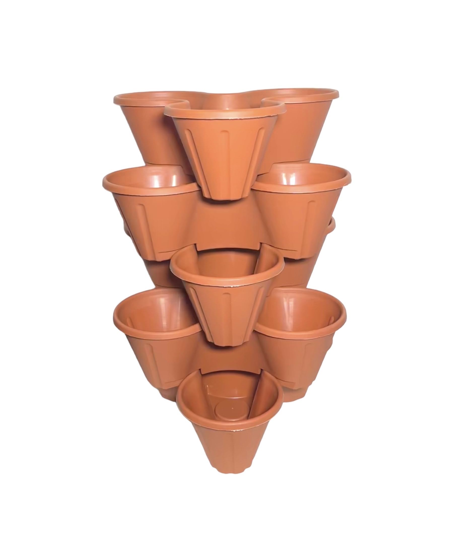 Homexpress Terracotta X 5Pc Stacking Plant Pots Trio - Stackable Triple Strawberry Planter - Garden Flower, Succulents, Herb Holder (Terracotta X 5Pc)