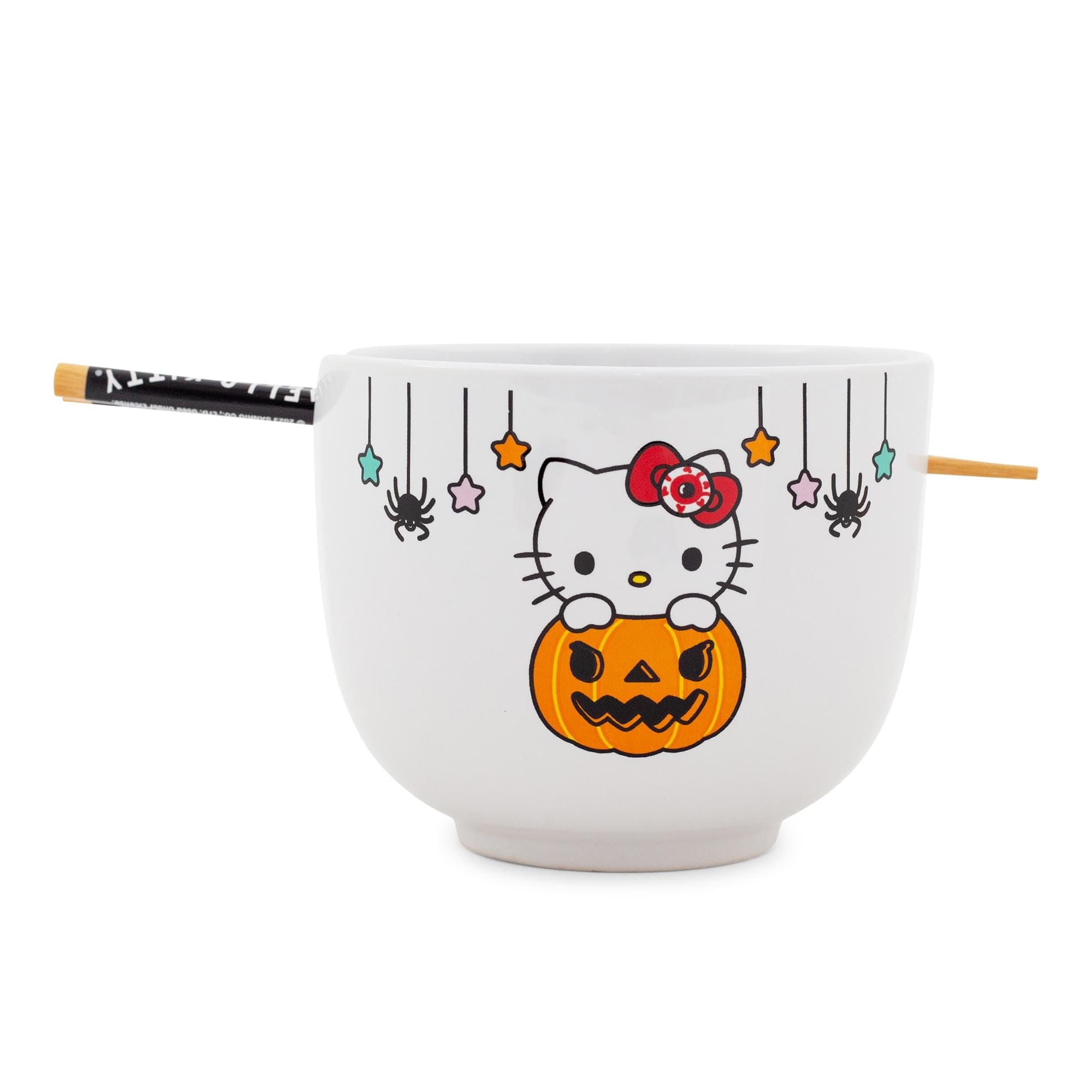 hello Sanrio Kitty Pumpkin Boo Service de table ramen en céramique | Comprend un bol à nouilles de 590 ml et des baguettes en bois