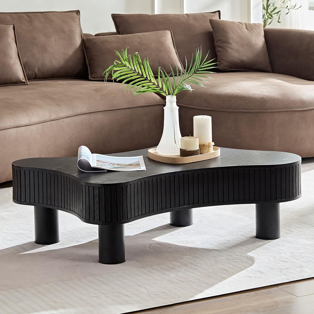 WILLIAMSPACE 42.52" Wooden Coffee Table, Modern Luxury Handcraft Wood Circle Drum Coffee Table for Living Room, Accent Center Table Side Table with