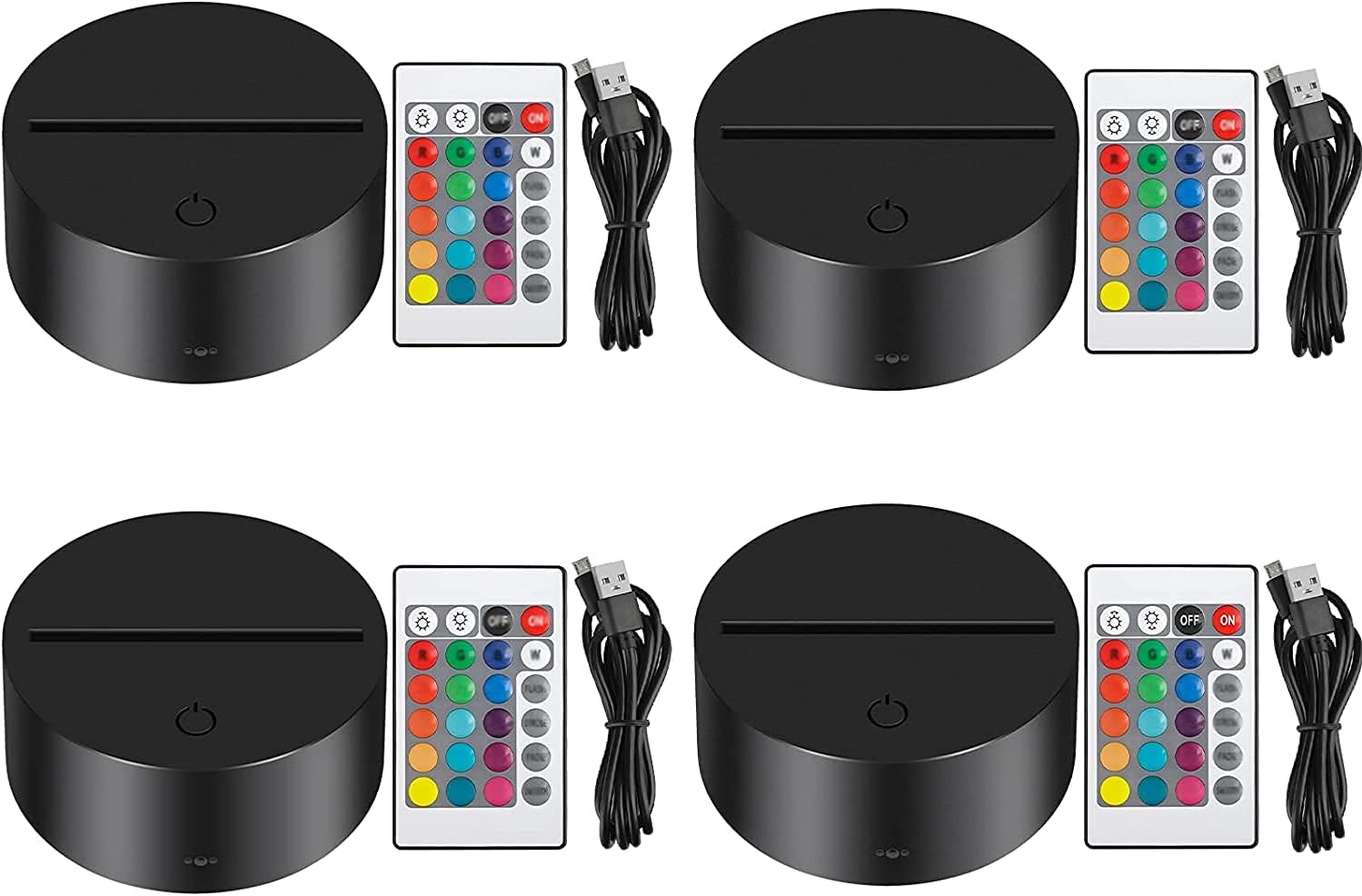 Thlevel 4X 3D Night LED Light Lamp Base Remote Control USB Cable Adjustable 16 Colors Decorative Lights (4 PCS)