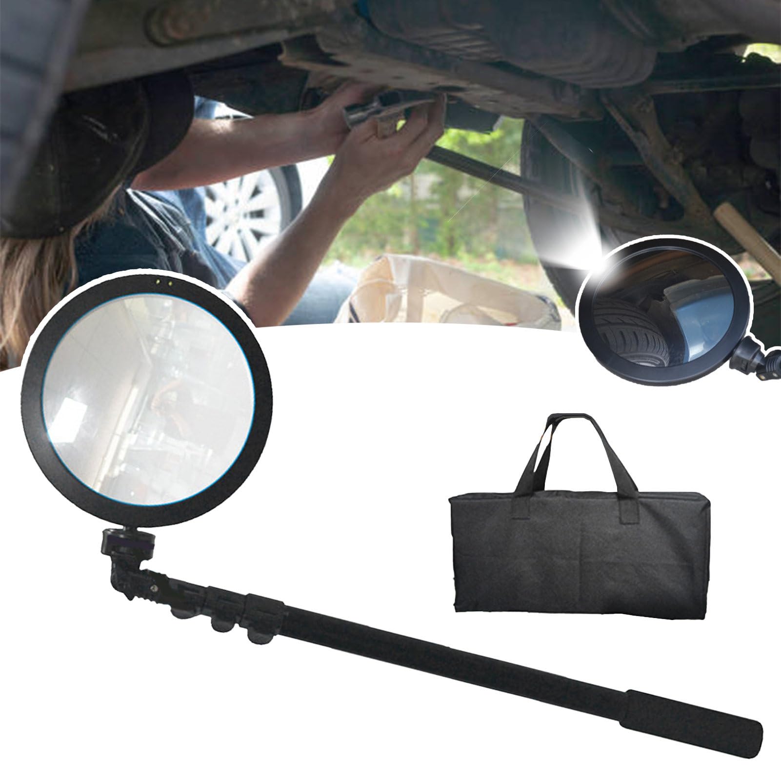 YNIYUJKL Handheld Vehicle Inspection Mirror With Telescoping Handle/360° Rotation/2 × Magnification/Lightweight