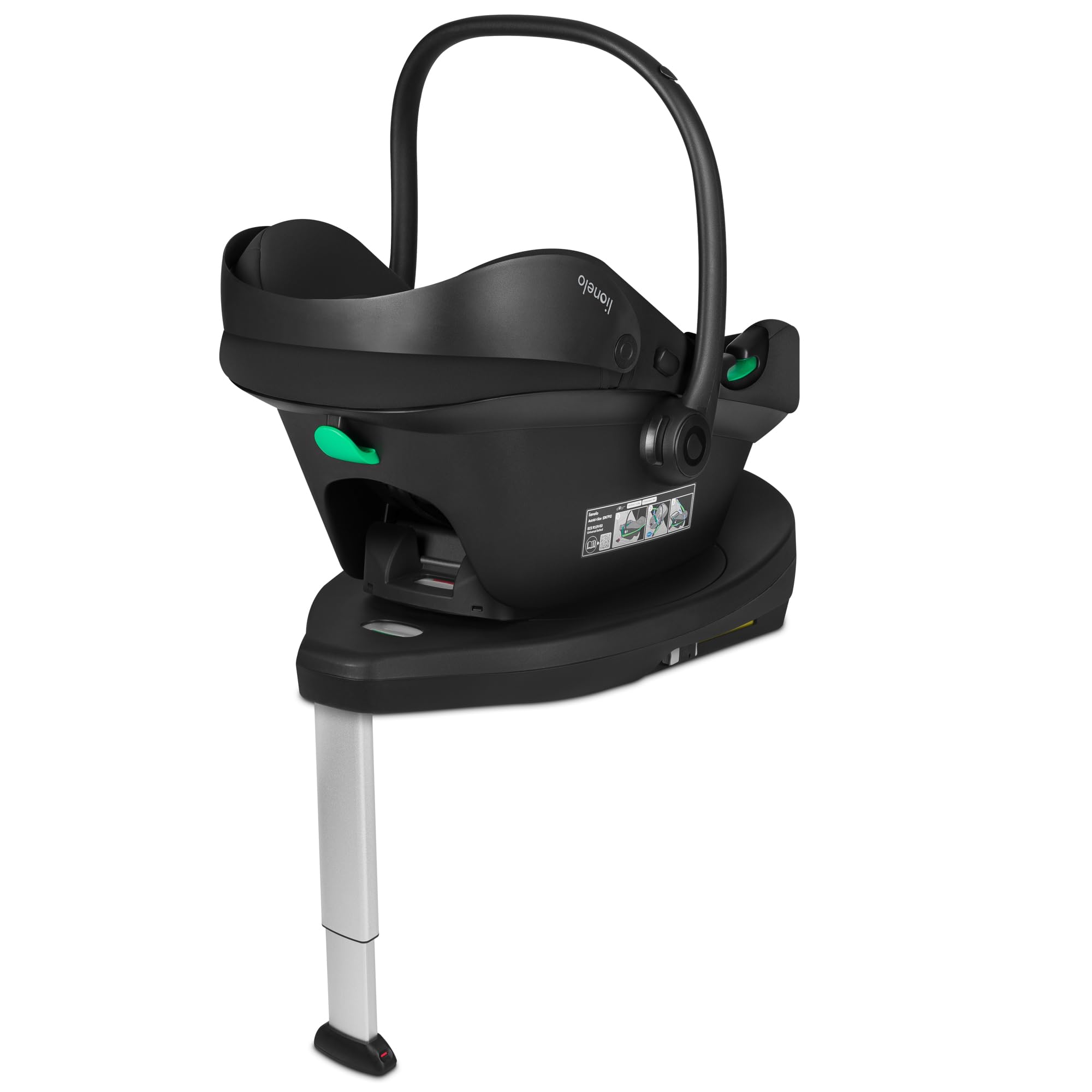 Lionelo Astrid i-Size Base Plus ISOFIX-Basisstation, 180° drehbar, Schwarz | Für Astrid i-Size Babyschale, Einbauanzeigen, Klicksystem, verstaubares Stützbein, R129/03, Schwarz, für den Alltag