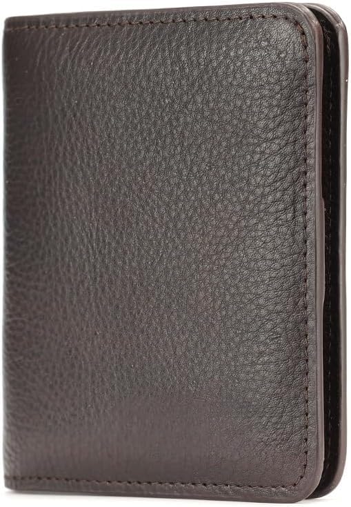 Mini Real Leather RFID Blocking Wallet for Men with Multiple Card Slots and Zipper Coin Pocket (Coffee)4