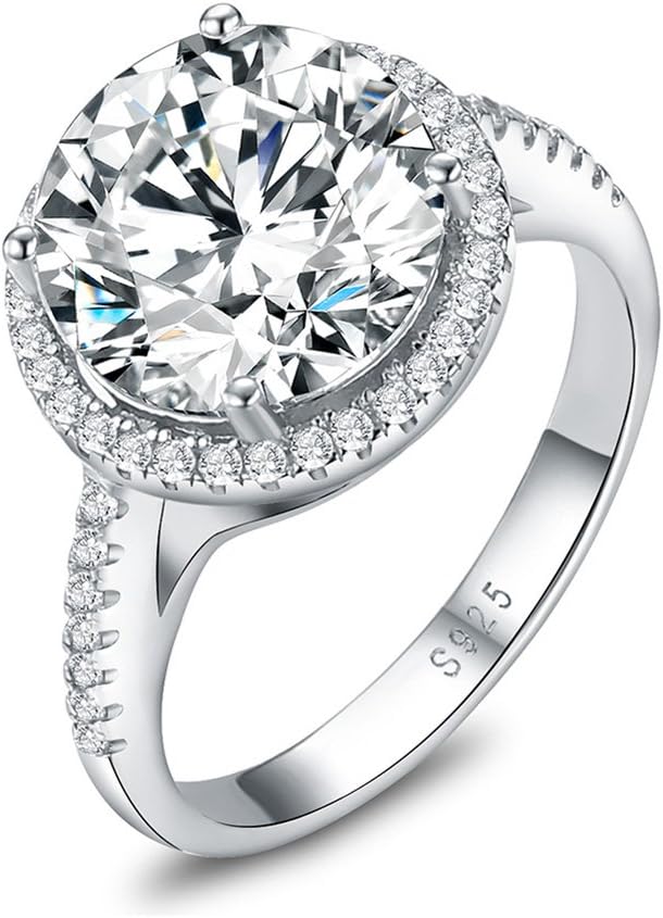 Mozume Women's Luxury 5ct CZ 925 Sterling Silver Engagement Anniversary Halo Ring Solitaire Wedding Band (5)