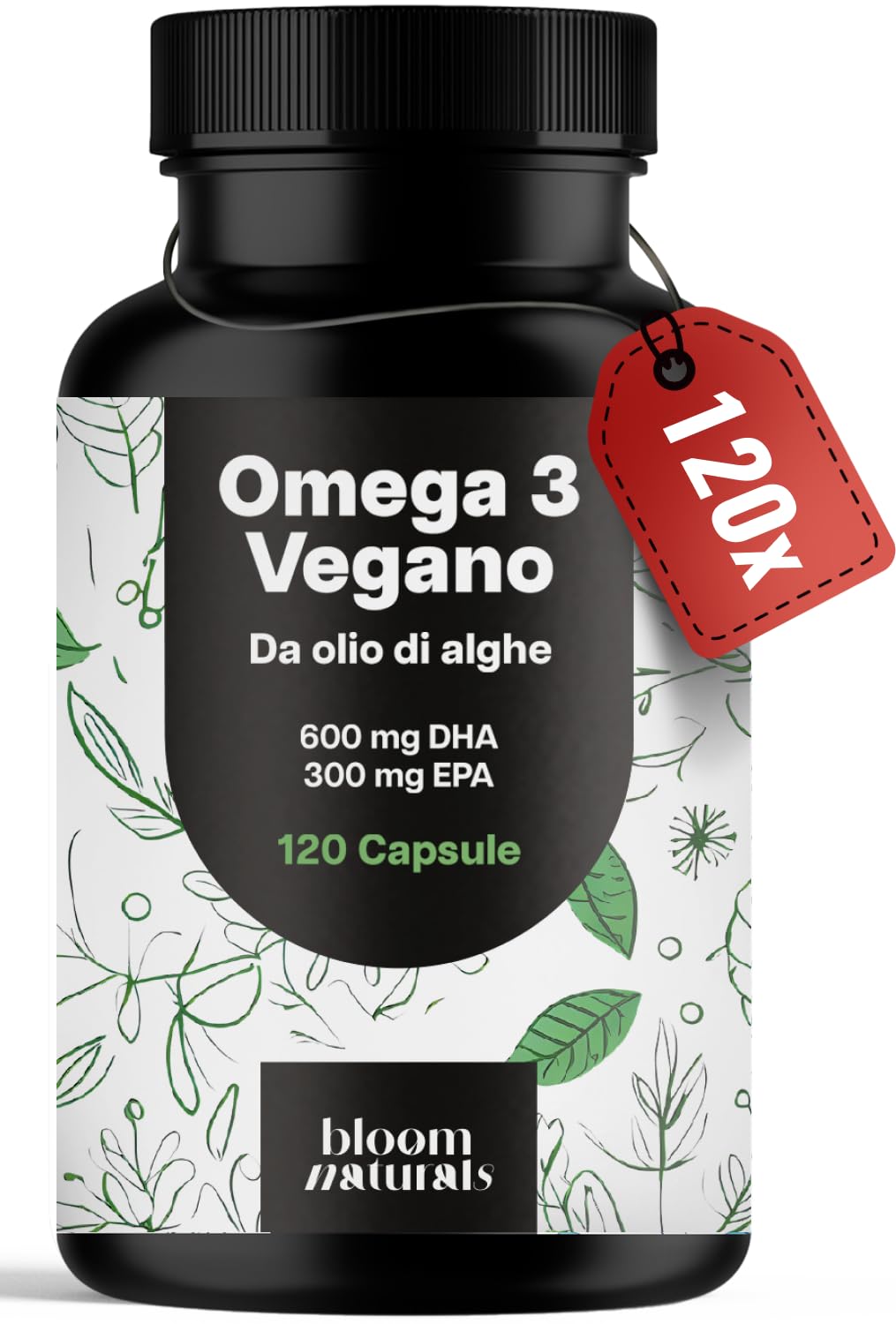 Omega 3 Capsule – 120 Capsule – 2000 mg Olio di Alghe | DHA 600 mg, EPA 300 mg – vegano, prodotto in Germania, testato in laboratorio