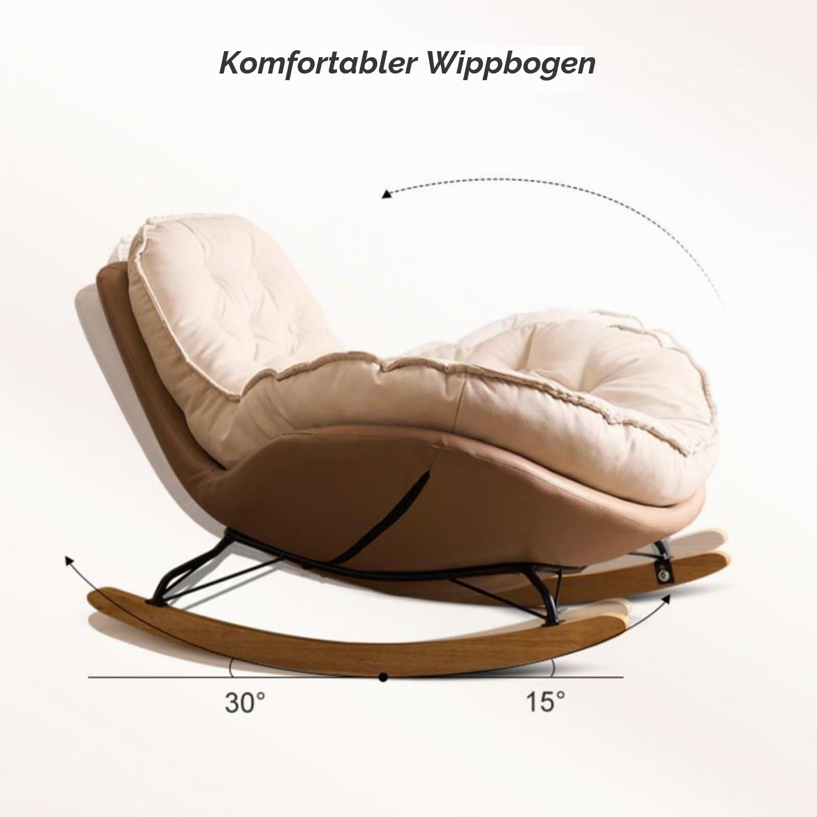 Schaukelstuhl mit Breitem Sitz Gleitstuhl mit Gepolsterter Rückenlehne Und Armlehnen, Schaukelsessel mit Beinen Aus Massivholz Und Hoher Rückenlehne,for Wohnzimmer, Hotel, Schlafzimmer(Grey)