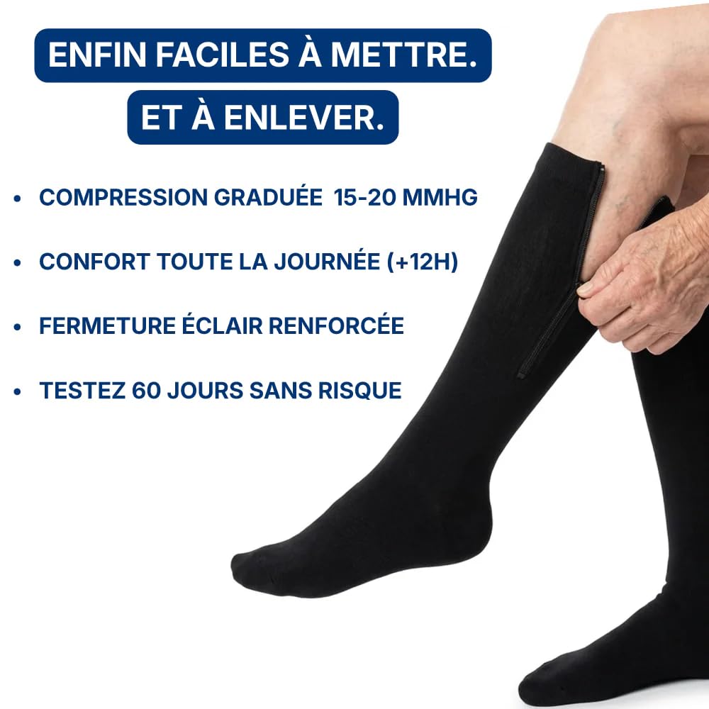 MEIION Sedya Chaussettes de Compression avec fermeture éclair pour course | Chaussettes de Compression avec fermeture éclair pour la course, hautes élasticité, absorbantes en sueur, couleur pure