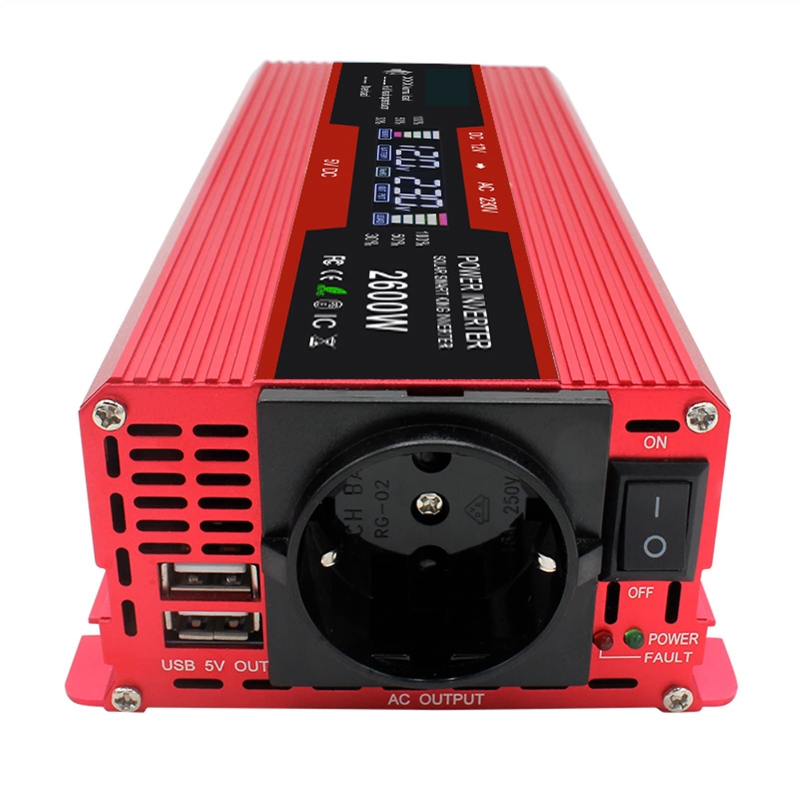 Inversor de Coche Pantalla LCD DC 12V a AC 220 1500W / 2000W / 2600W Transformador de Alta frecuencia de Potencia 12 220 Camping(12V 2000W)