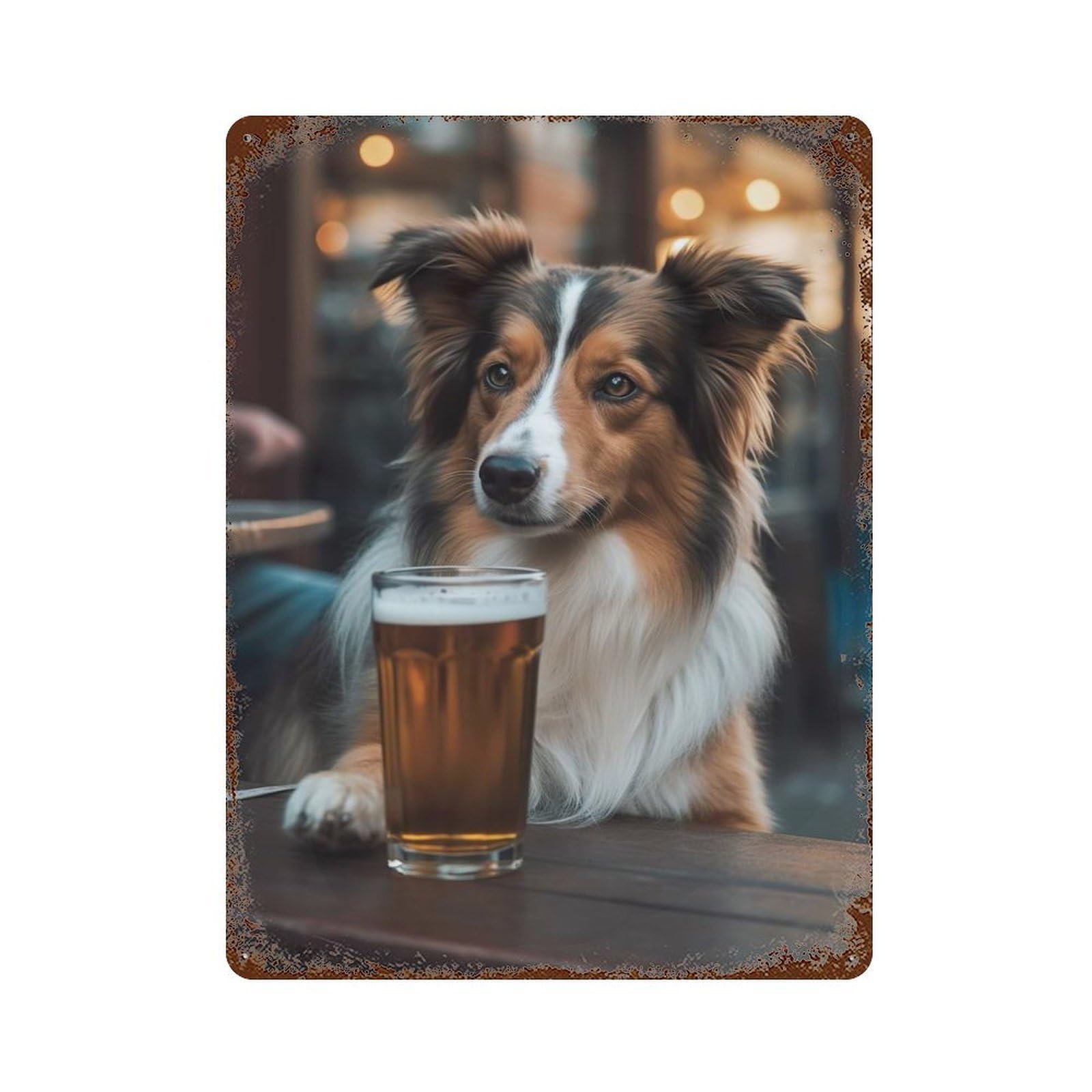 Garage Style Dog Drinking Beer in A Bar Vintage Rust Metal Sign 15.7"x11.8", Rustic Home Decor for Bar And Workshop