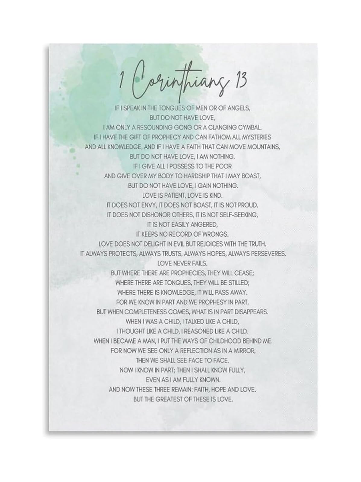 LLBOGRGGN Scripture Wall-Art 1 Corinthians 13 Love is Patient Love is Kind Print Christian Decor for Bedroom Living Room Home Canvas