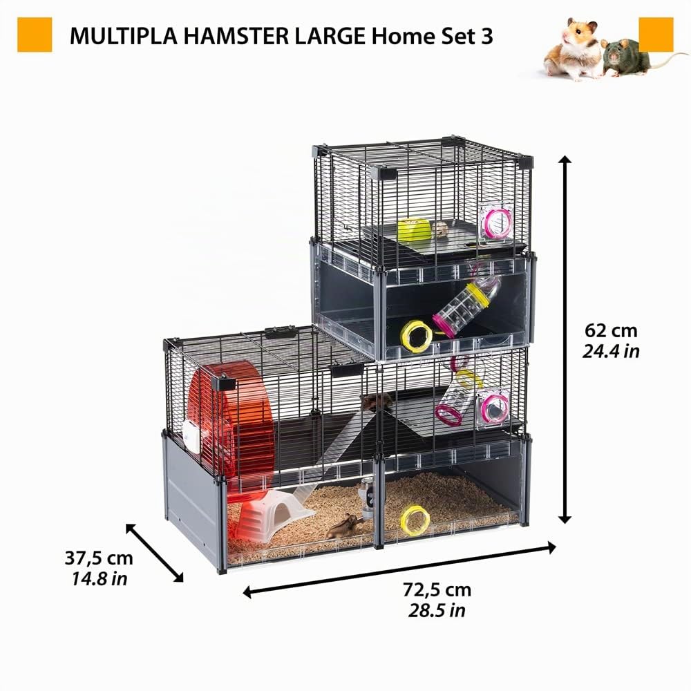 FERPLAST - Gabbia per criceti grande - Gabbia per topolini - Rete metallica - con accessori - Modulare - Multipla Hamster, 107,5 x 37,5 x h 42 CM