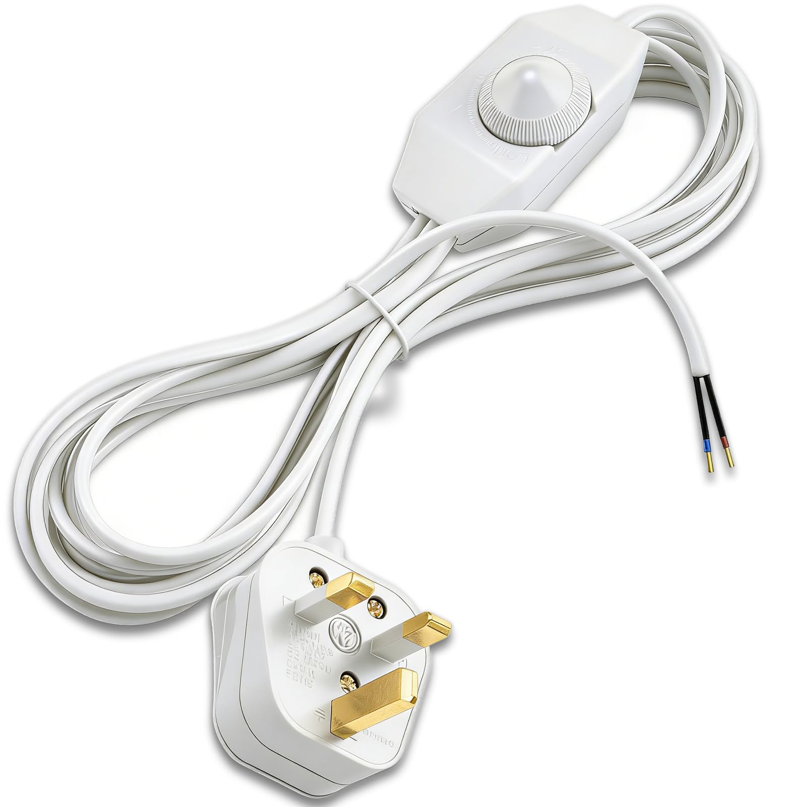 Plug In Dimmer Switch, Lamp Cord with Rotary Dimmer Switch and UK Plug, 1.8 Meters 2 Core In Line Switch for Lamps, 250V 1A Switch Extension Lead, Standard Replacement Lamp Cable, White 1.8M