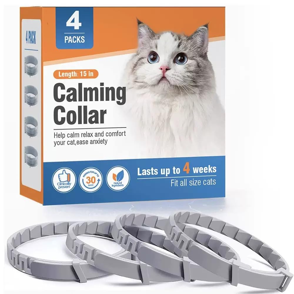 Calming Collar for Cat 4 Pack 240 Days - Pheromone Cat Collar Starts in 1 Hour, Stops Fireworks & Separation Anxiety - Adjustable Waterproof Design