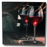 BANBERRY DESIGNS Wine Canvas Print - LED Light Canvas Wall Art - Red Wine and Bottle Design