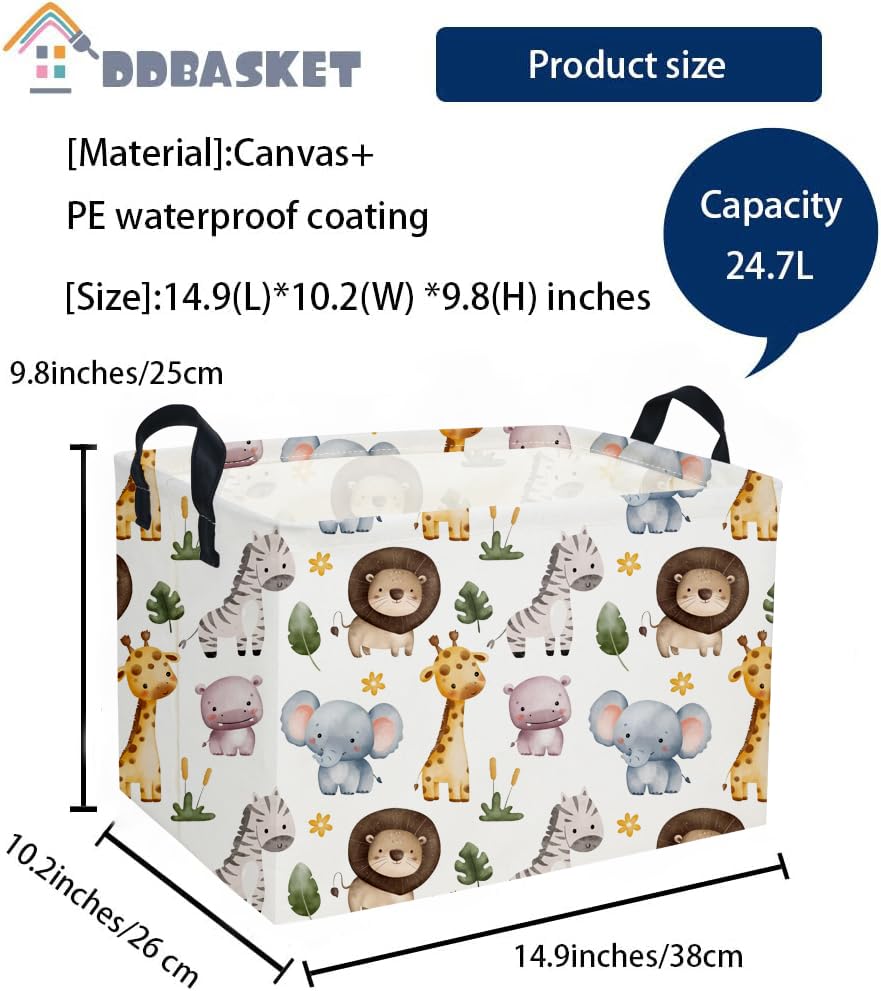 Image of Rectangular Animals Storage Baskets Cute Basket Storage Bin Zoo Room Decor for Home(Zoo)