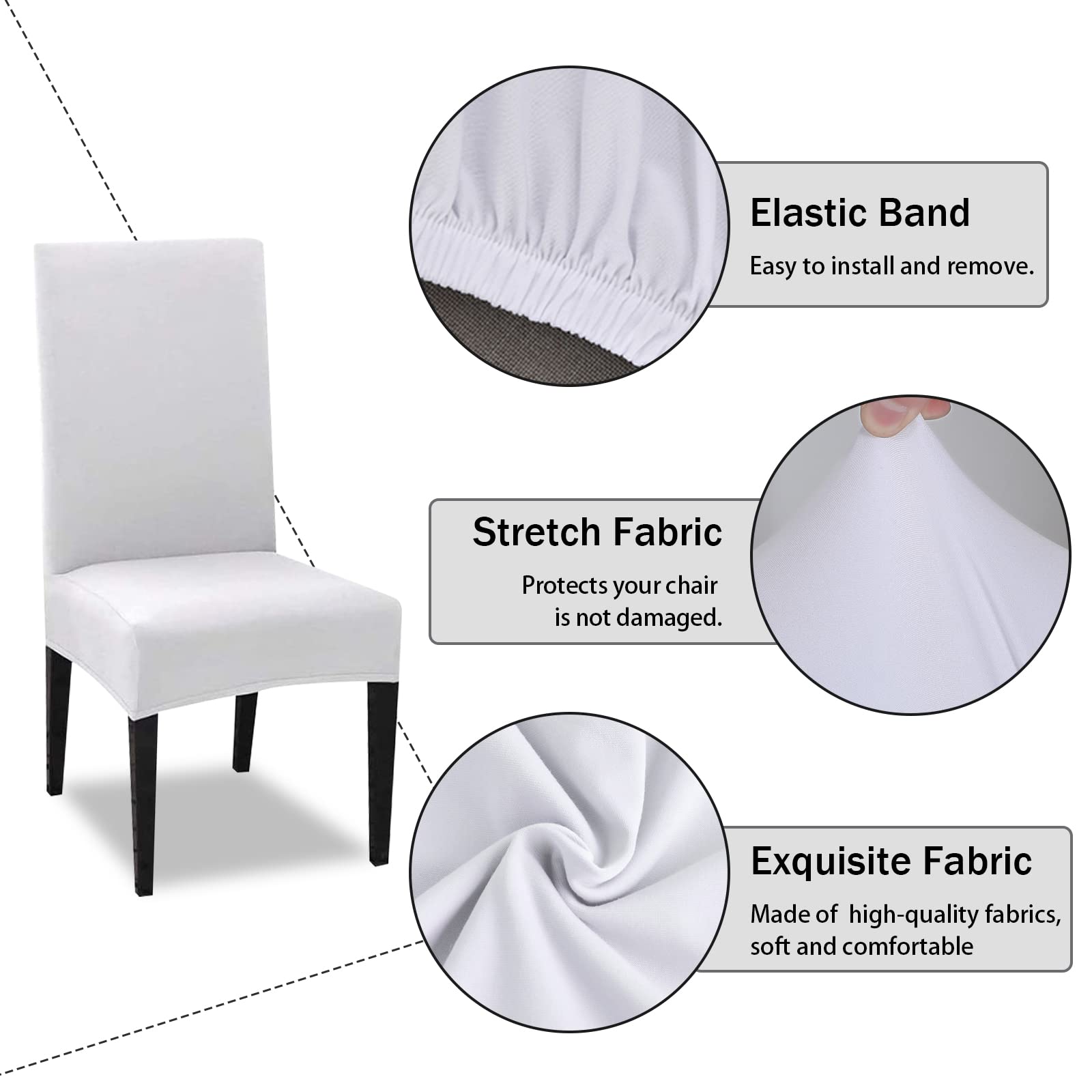 FIGOOO Coprisedie Elasticizzati con Schienale 4 Pezzi Coprisedia per Sala da Pranzo Spandex Fodera per Sedia da Cucina Universale Lavabile Decorazioni per la Casa Cucina(Bianco,4pcs)