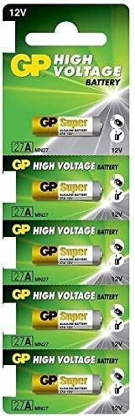 27A 12V Alkaline Battery, 5 Pack, MN27 V27GA L828 A27 Compatible