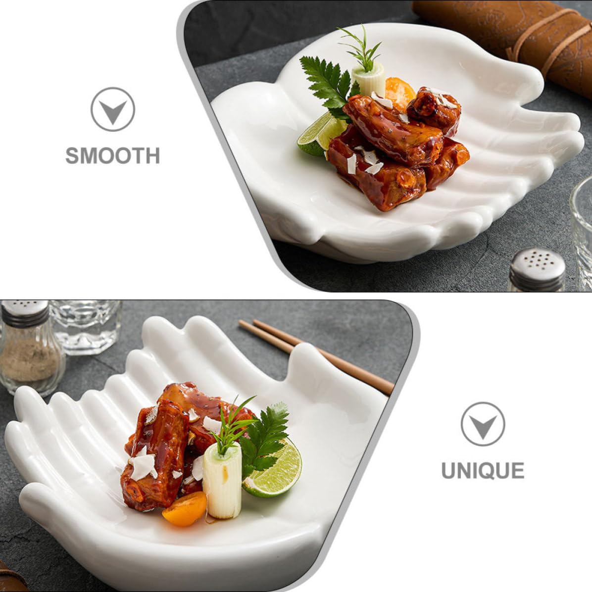 Operitacx Assiette à Sushi Forme Main en Céramique Blanche Service Simple | Finition Polie Mate, Usage Multi-usage, pour Restaurant et Réunion Familiale, Style Généreux et Élégant