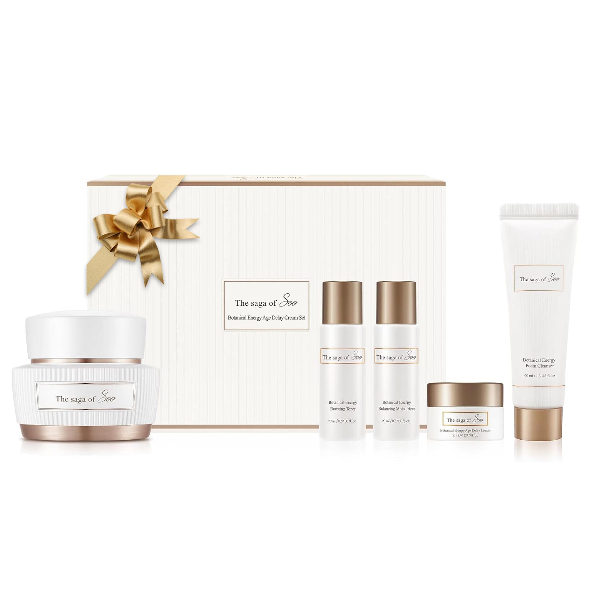 Sooryehan THE SAGA OF SOO BOTANICAL ENERGY AGE DELAY CREAM GIFT SET - Korean Skincare Botanical Energy Cream, Boosting Toner, Balancing Moisturizer, Foam Cleanser (150 ml/5.07 Fl Oz) by LG BEAUTY