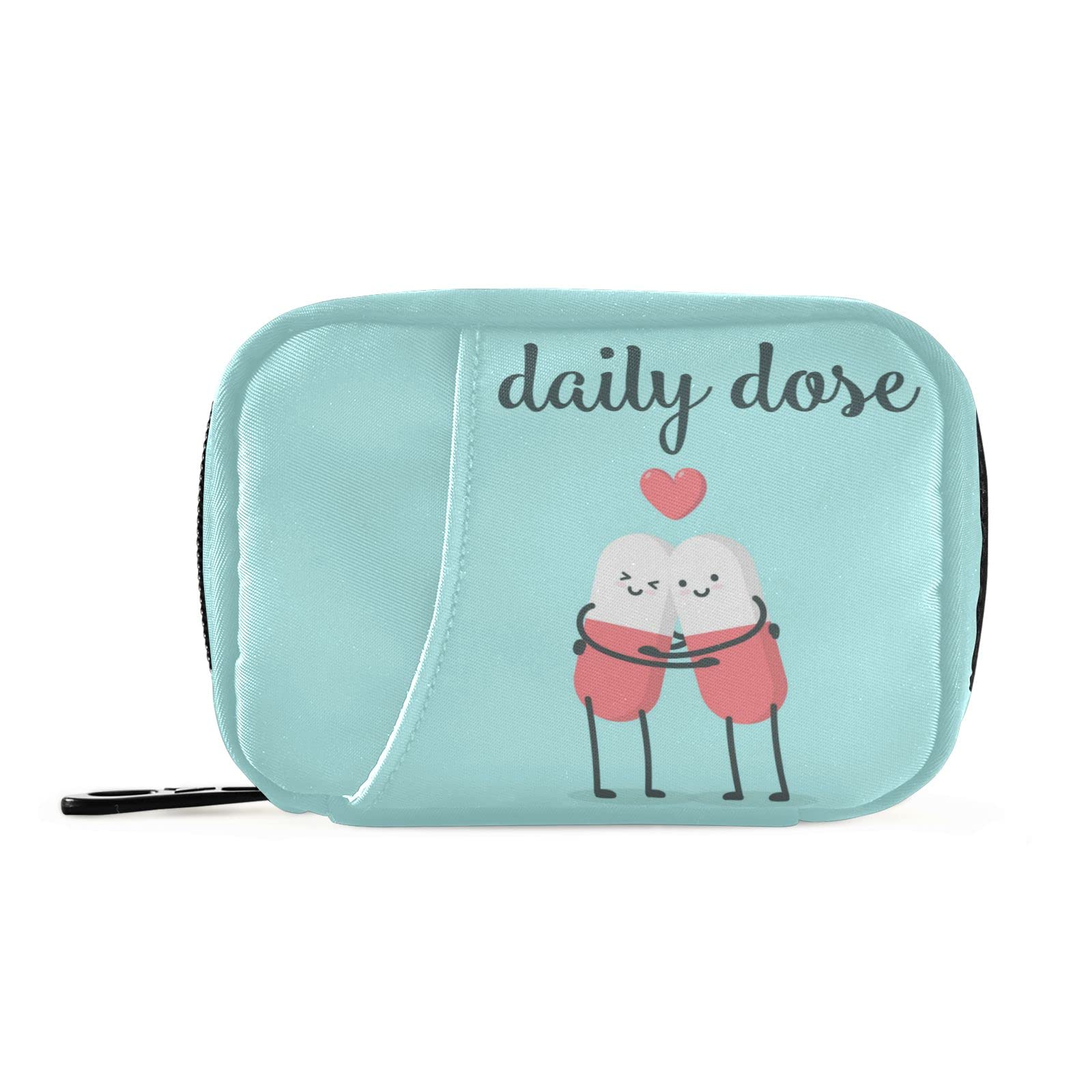 Naanle Cartoon Pills Heart Pill Box 7 Day Case Bag Travel Organizer with Zipper Portable Weekly Compact Size for Vitamin Supplement Holder A Cartoon Red Blue 4.6 x 3.14 x 1.88 Inch 0.12 kilograms