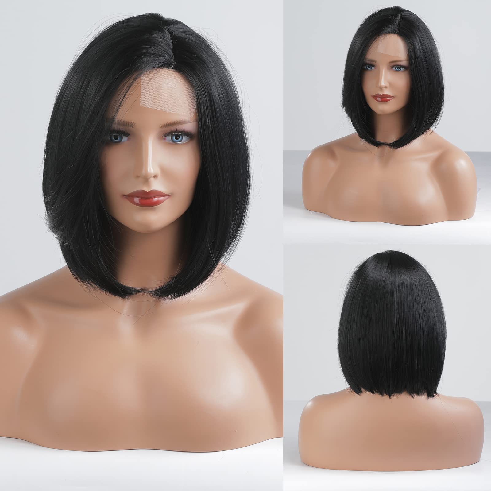 Photo 1 of HAIRCUBE Short Wigs for Women,Black Bob Wig Shoulder Length Synthetic Wig Heat Resistant Hair for Daily Party Use 12 Inches