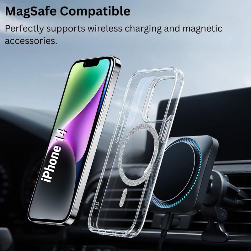 Image of AIBEX Back Cover Case Compatible with iPhone 14 | Glitter Ring Cute Shiny Colorful Bling Case (Compatible with Magsafe) | Transparent PC+TPU Glossy Shiny Cover for Girls & Women - Silver