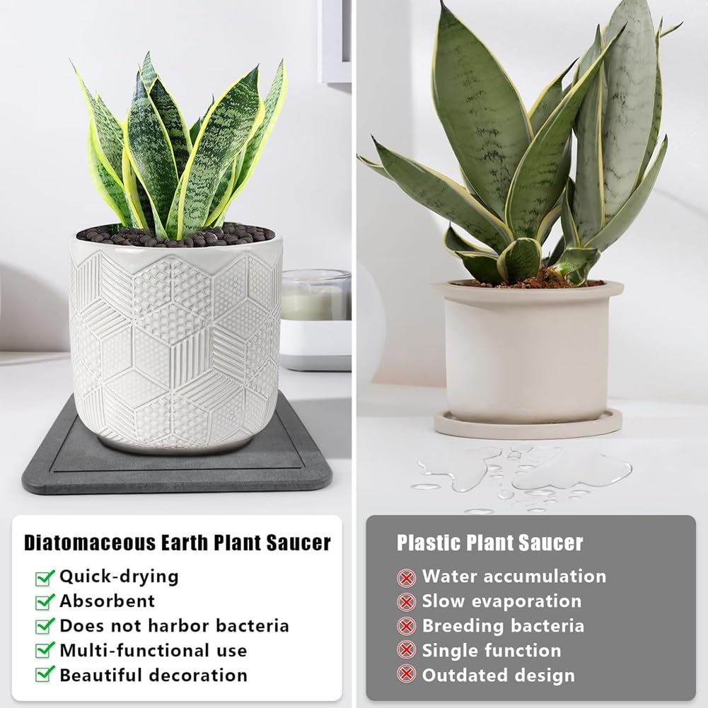 Bandeja para plantas de tierra de diatomeas, cuadrada en maceta, bandeja de piedra goteadora, almohadilla de drenaje absorbente para encimera, panel duro