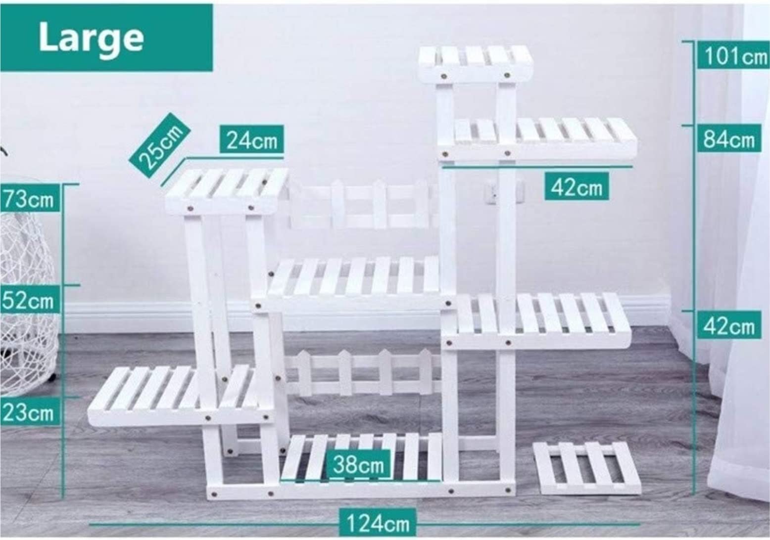 Regał na Kwiaty Sukulenty Drewniany Stojak Na Kwiaty Balkon Salon Kryty Odkryty Styl Duszpasterski Dekoracyjny Stojak na Doniczki(Color:White,Size:101 * 124 * 25cm)