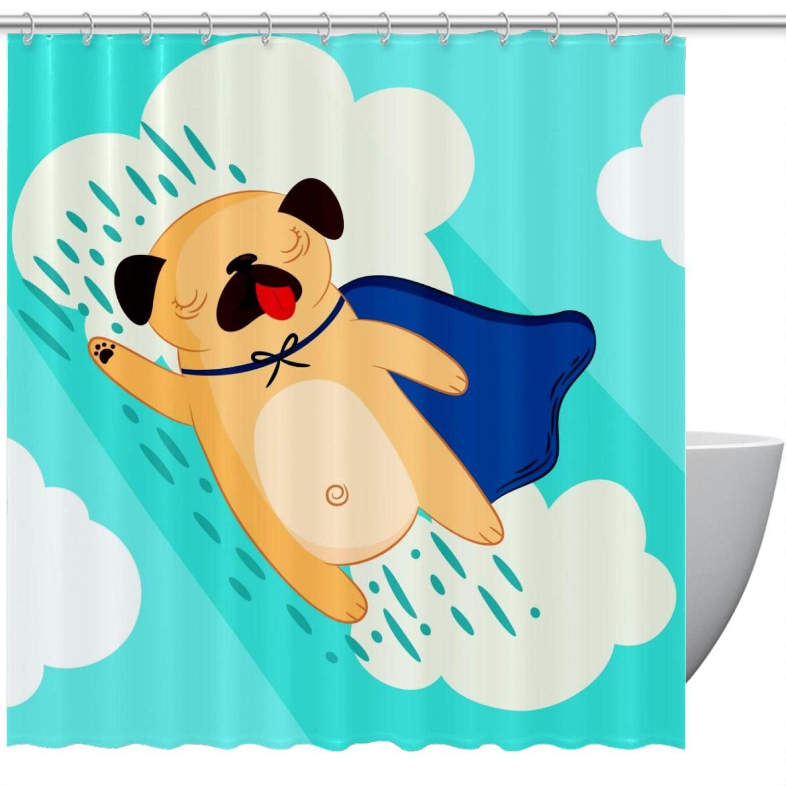 Rideau de douche imperméable 183x183 rideau de douche coloré motif chien bleu