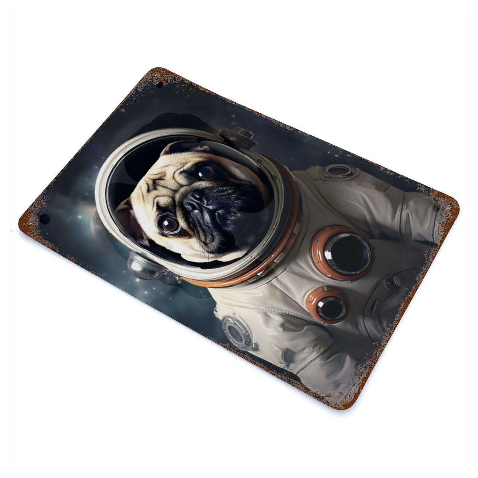 Pug Dog Astronaut Retro Metal Sign 11.8"x7.9", Ideal for Cafe, Home Bar And Lounge Decor