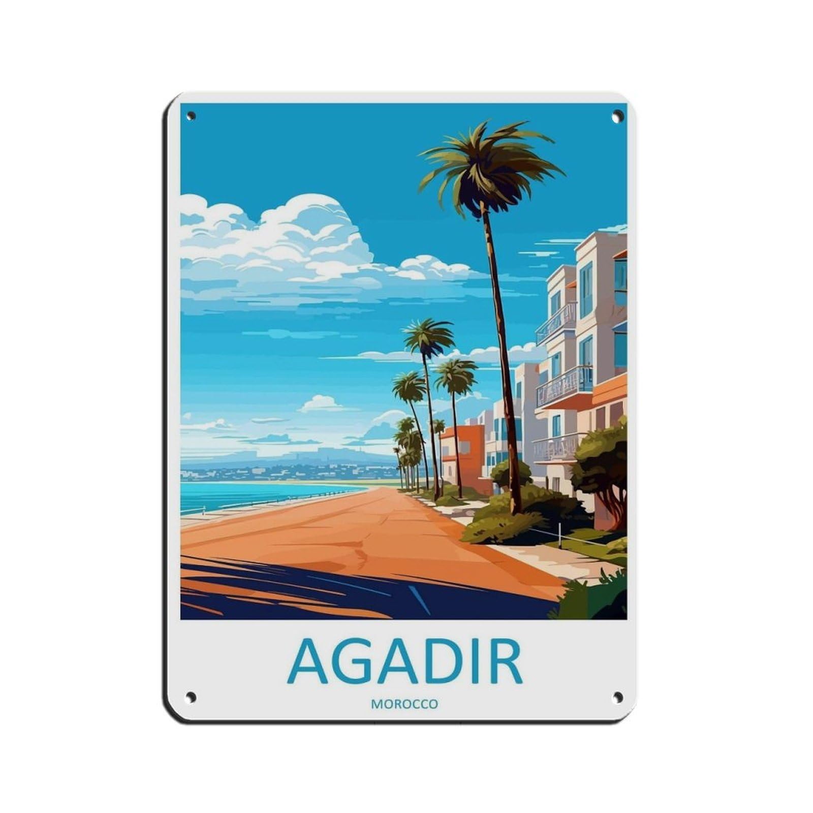 Agadir Travel Art Morocco Art Lover Gift Tin Sign Vintage Metal Pub Club Cafe Bar Home Wall Art Decoration Poster Retro 12x16inch(30x40cm)