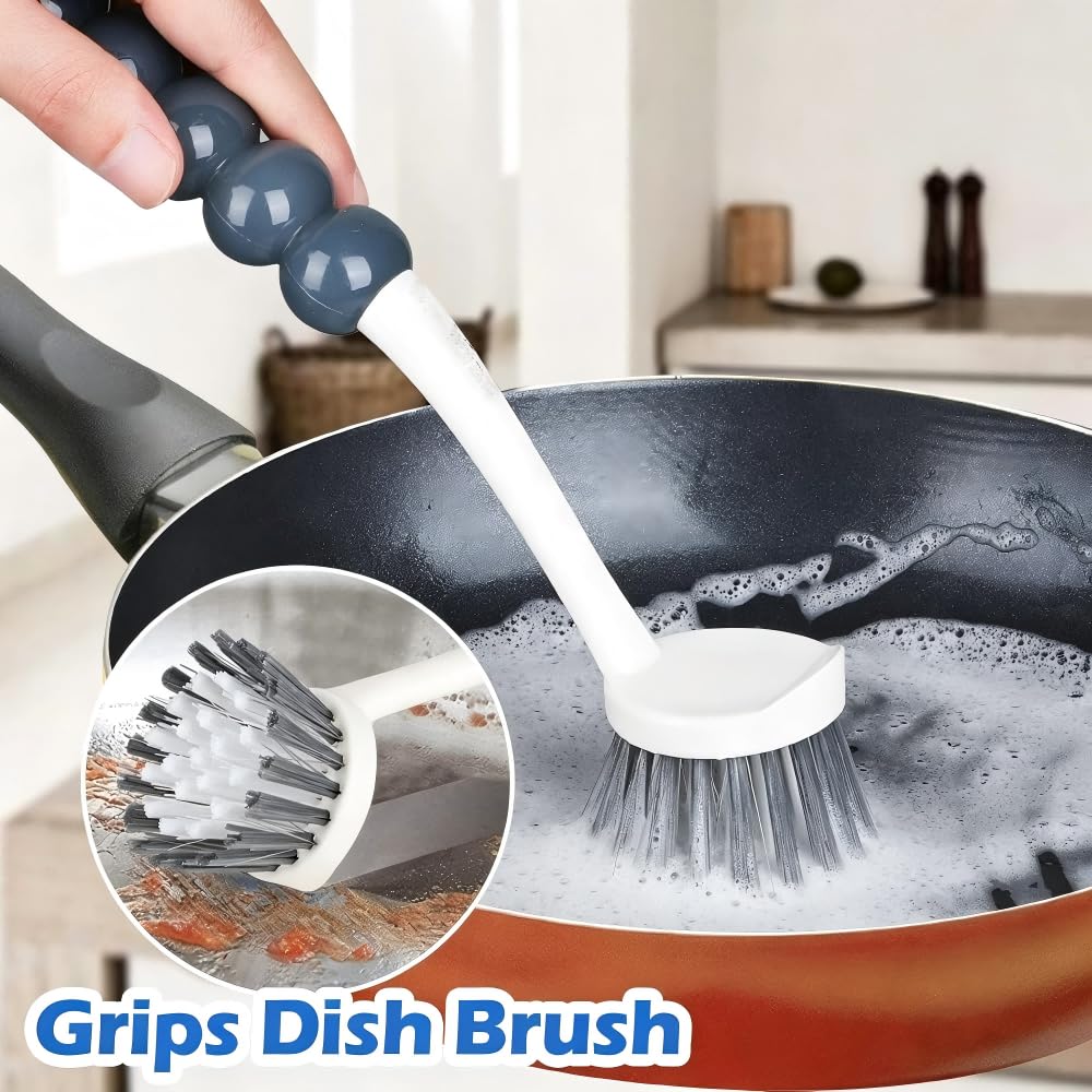 Set di 4 spazzole per la pulizia, per cucina, bagno, piastrelle, scarpe e padelle con impugnatura ergonomica e setole resistenti, colore bianco
