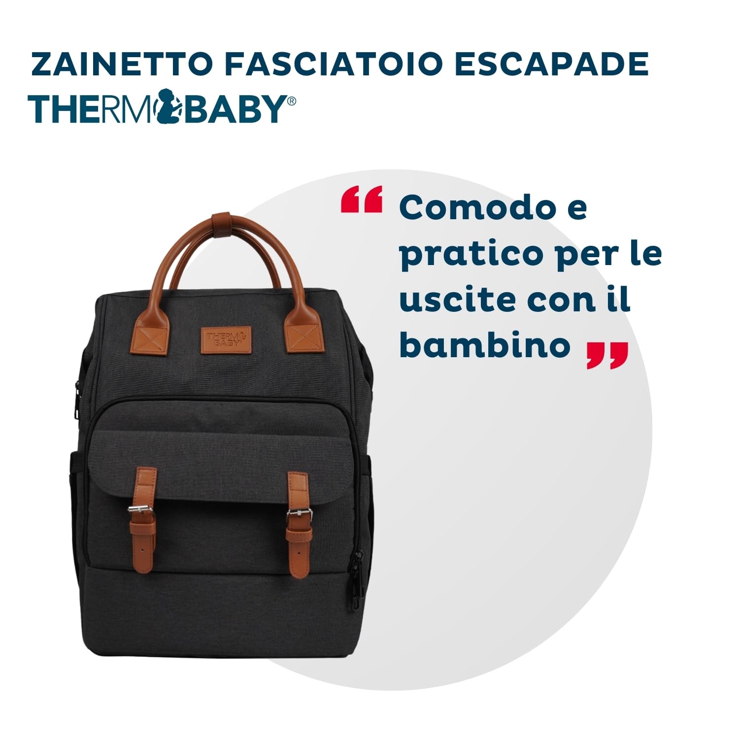 Thermobaby - Fasciatoio ESCAPADE - Zainetto fasciatoio - Zainetto con materassino fasciatoio per maschietti e femminucce - Comodo e pratico per le uscite con il bambino - Grigio scuro.
