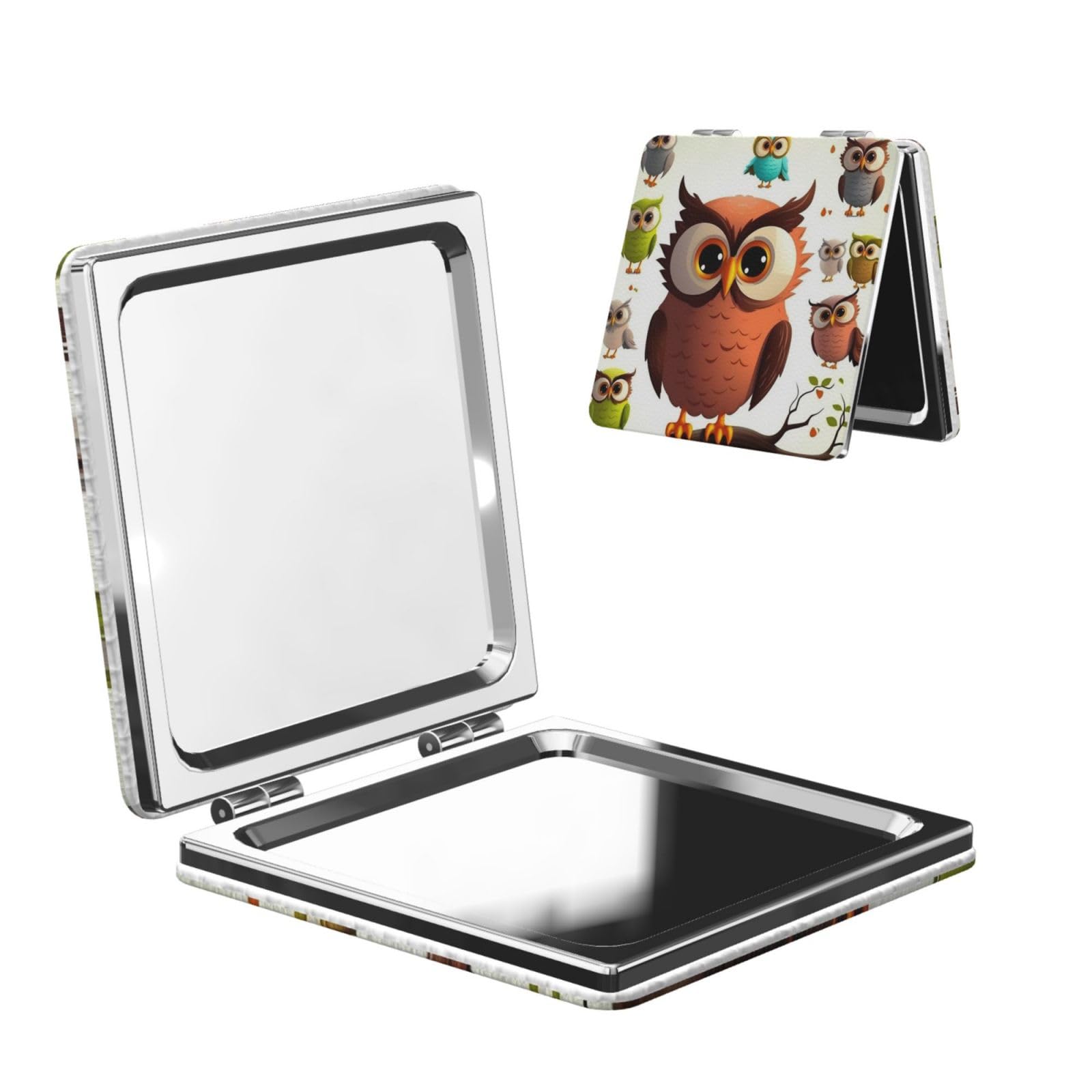DWVTSLH Cartoon owl Compact Mirror for Purse, Double-Sided 2X/1X Magnifying Mirror for Women Men, Travel Makeup Mirror for Handbag, Handheld Vanity Mirror for Gift