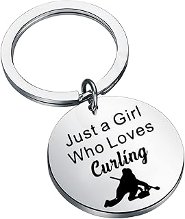 WSNANG Curling Gift for Girl Just a Girl Who Loves Curling Keychain Curling Lovers Gift Winter Sports Lovers Gift